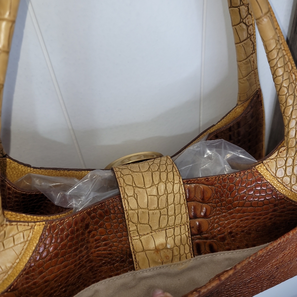 Brahmin Tricolor Brown Embossed Crocodile Leather Tote - Picture 3 of 7